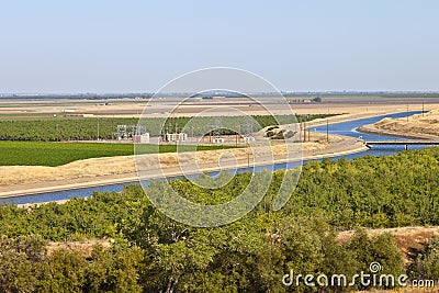 California aquaduct and farmlands. Stock Photo