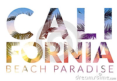 California background with palm. Vector background beach. Summer tropical banner design. Paradise poster template illustration Vector Illustration