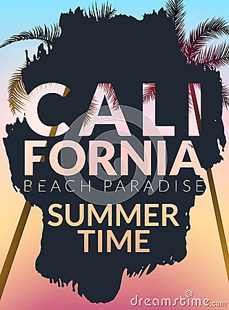 California background with palm. Vector background beach. Summer tropical banner design. Paradise poster template illustration Cartoon Illustration