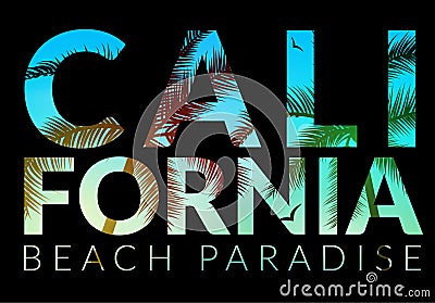 California background with palm. Vector background beach. Summer tropical banner design. Paradise poster template illustration Cartoon Illustration