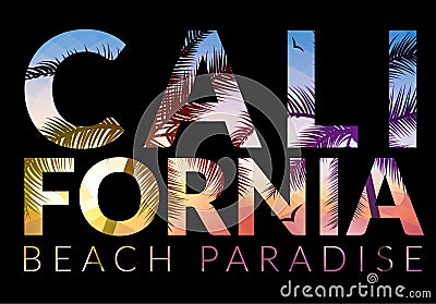 California background with palm. Vector background beach. Summer tropical banner design. Paradise poster template illustration Vector Illustration