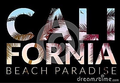 California background with palm. Vector background beach. Summer tropical banner design. Paradise poster template illustration Vector Illustration