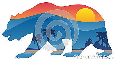 California bear with mountain shoreline summer scene overlay vector illustration Vector Illustration