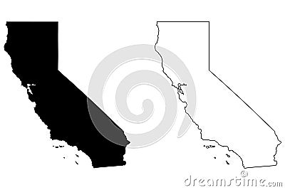 California CA state Map USA. Black silhouette and outline isolated maps on a white background. EPS Vector Vector Illustration