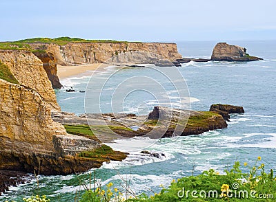 California coast cliffs with crashing waves Stock Photo