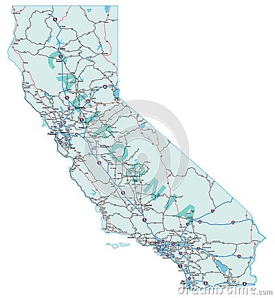 California Interstate Highway Map Vector Illustration