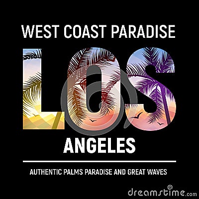 California Los Angeles beach graphic design t shirt print typography. Tree surf LA city illustration summer Vector Illustration