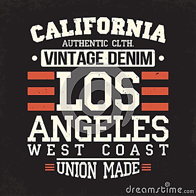 California Los Angeles t-shirt graphics. Vintage denim typography, t-shirt graphics, poster, banner, textile, apparel Vector Illustration