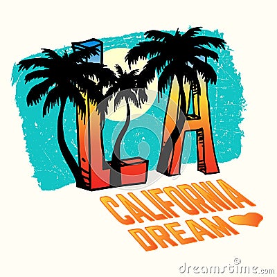 California, Los Angeles Vector Illustration with Palms, Vintage Design Vector Illustration