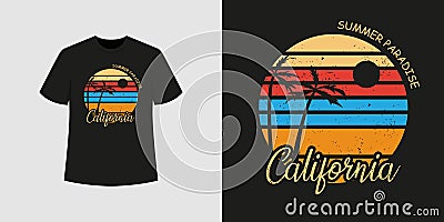 California ocean beach t shirt style and trendy clothing design with tree silhouettes Vector Illustration