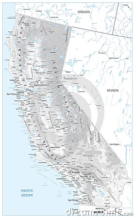 California Physical Map White and Grey Vector Illustration