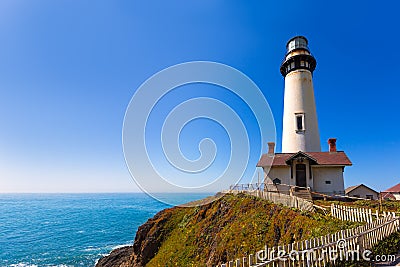 California Pigeon point Lighthouse in Cabrillo Hwy coastal hwy 1 Stock Photo