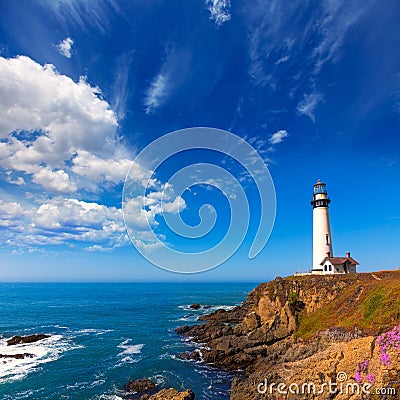 California Pigeon point Lighthouse in Cabrillo Hwy coastal hwy 1 Stock Photo