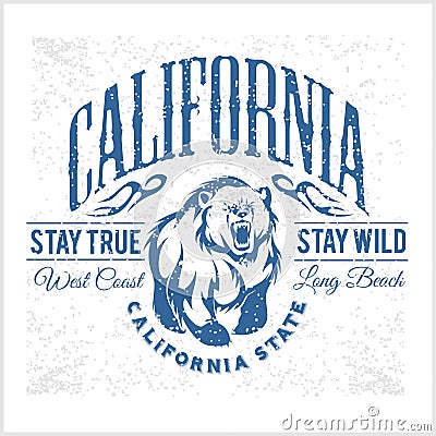 California Republic vintage typography with a grizzly Bear Vector Illustration