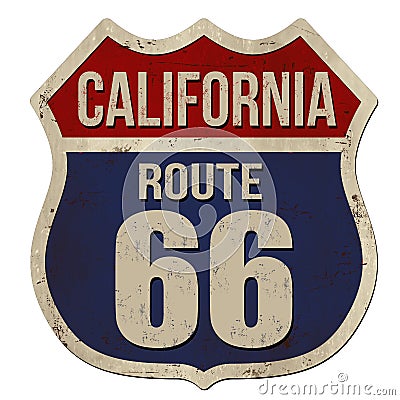 California, Route 66 vintage rusty metal sign Vector Illustration