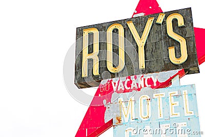 California,the Roy`s motel and cafe sign Editorial Stock Photo