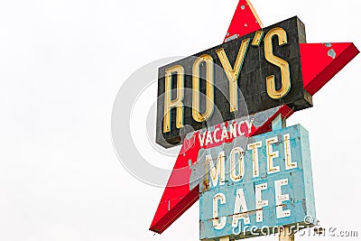 California,the Roy`s motel and cafe sign Editorial Stock Photo