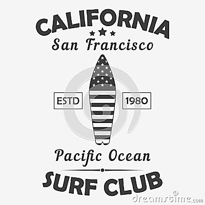 California, San Francisco typography for design clothes, t-shirt. Pacific Ocean surf club graphics. Vector illustration. Vector Illustration