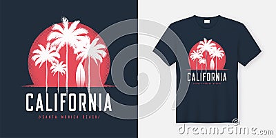 California Santa Monica Beach t-shirt and apparel design, typography, print, vector illustration. Vector Illustration