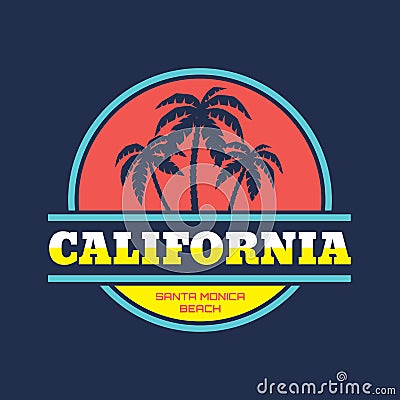 California - Santa Monica beach - vector illustration concept in vintage graphic style for t-shirt and other print production. Vector Illustration