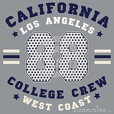 California slogan typography graphics for t-shirt. College print for apparel Cartoon Illustration