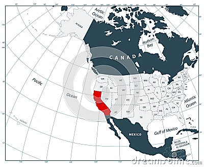 California State location on the North America map and USA location on the North America map Vector Illustration
