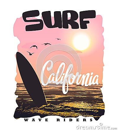 California surf typography, t-shirt graphics , vectors Vector Illustration