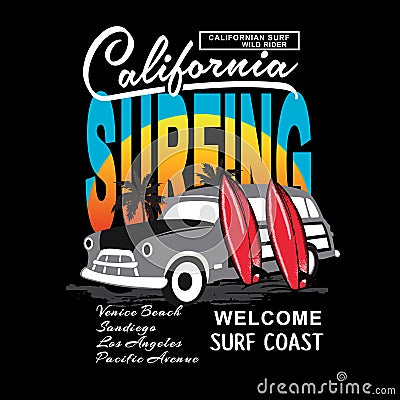 California surfing tropical vintage vector illustration Vector Illustration