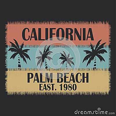 California typography for design clothes, t-shirts, apparel. Palm beach Vector Illustration