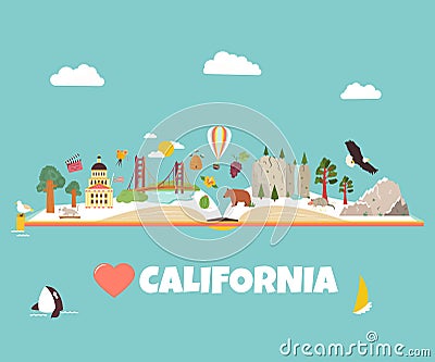 California vector concept for banners, tour guides Vector Illustration