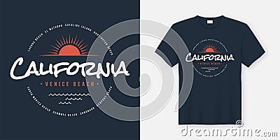 California Venice beach t-shirt and apparel design, typography, Vector Illustration