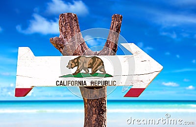 California wooden sign with beach background Stock Photo