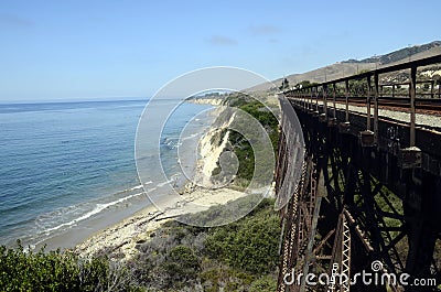 Californian coast and railway landscape, USA Stock Photo