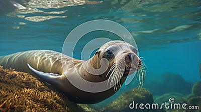 Californian sea lion (Zalophus californianus) swimming and playing in the reefs. generative ai Stock Photo