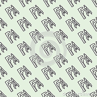Caliper and drawing compass line seamless pattern, architect studio theme. Vector graphics. Project design drawing tools Vector Illustration