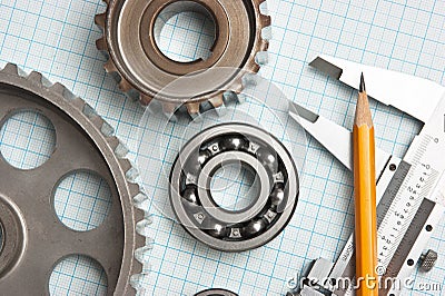 Caliper with gears and bearings Stock Photo