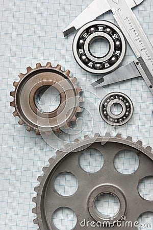 Caliper with gears and bearings Stock Photo