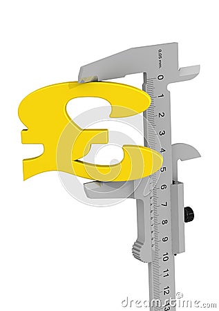 Caliper measures British Pound Sterling symbol Stock Photo