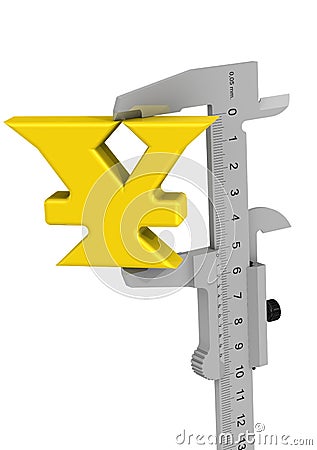 Caliper measures Chinese yuan currency symbol Stock Photo