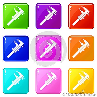 Calipers icons 9 set Vector Illustration