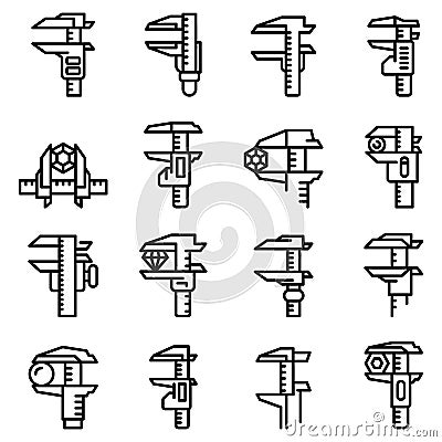 Calipers icons set, outline style Vector Illustration