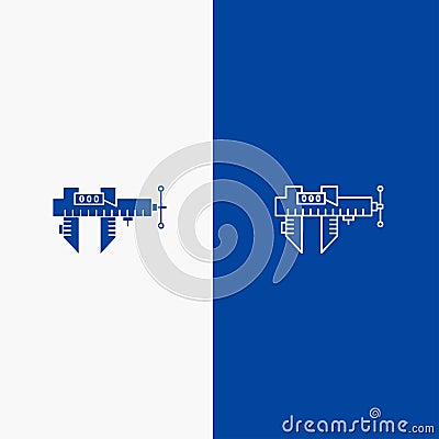Calipers, Measure, Micrometer, Repair, Scale Line and Glyph Solid icon Blue banner Line and Glyph Solid icon Blue banner Vector Illustration