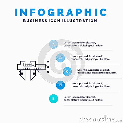 Calipers, Measure, Micrometer, Repair, Scale Line icon with 5 steps presentation infographics Background Vector Illustration