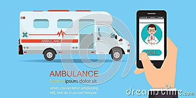 Call ambulance car via mobile phone Vector Illustration