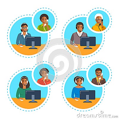 Call center agent talk on the phone with customer Vector Illustration