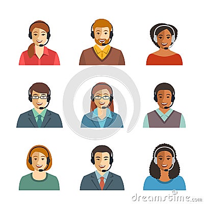 Call center agents flat avatars Vector Illustration