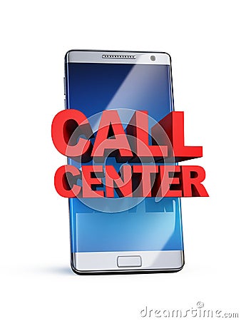 Call center concept, 3d letters on smart phone, 3d rendering Cartoon Illustration