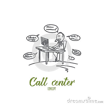 Call center concept. Hand drawn isolated vector Vector Illustration