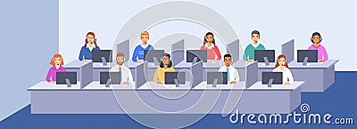 Call center customer care operators team in office Vector Illustration