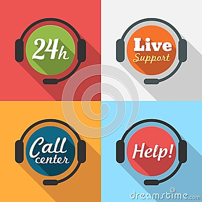 Call Center / Customer Service / 24 hours Support Flat Icon Vector Illustration